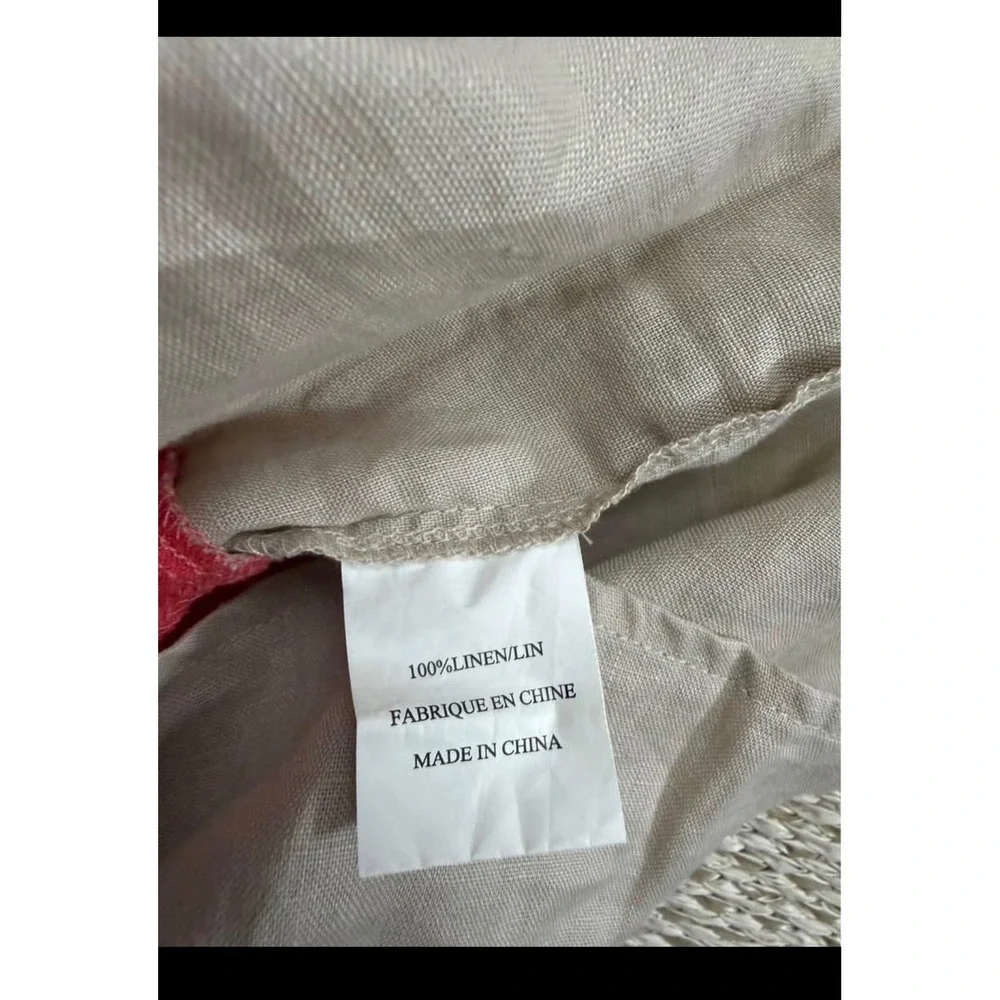 Pink Beige 100% Linen Colorblock Shift Dress‎ XS Lagenlook Beachy coastal